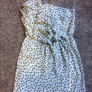Cream & Black polka dot asymmetrical dress